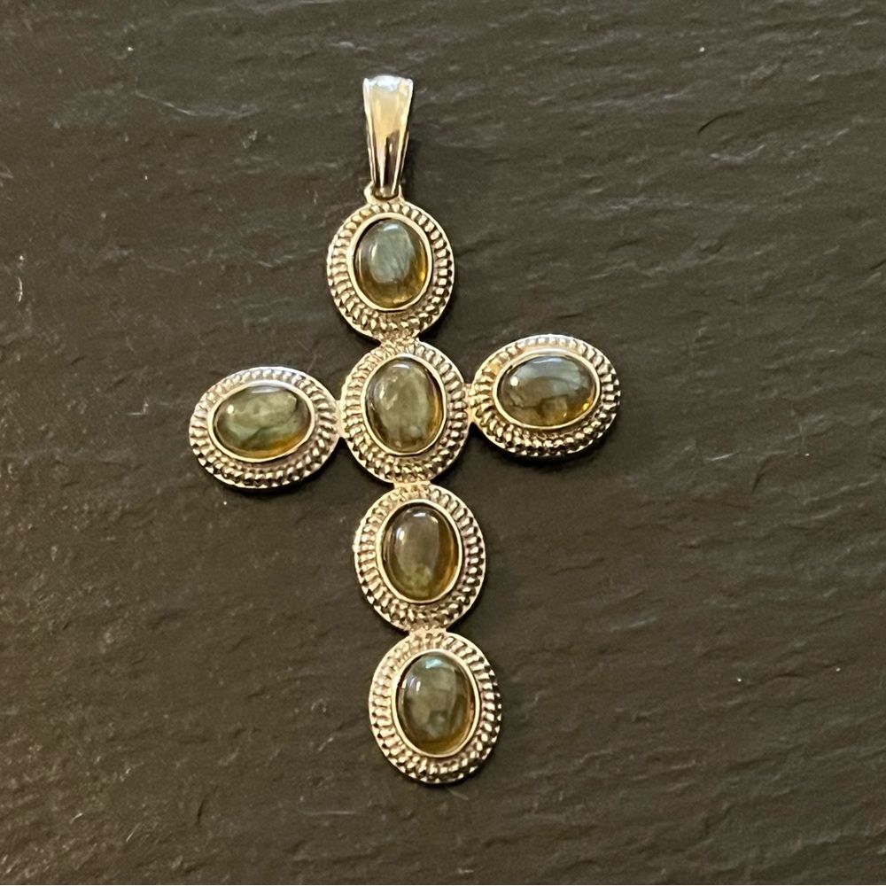 Labradorite Cross 316L SS Stainless Steel Cross Pendant